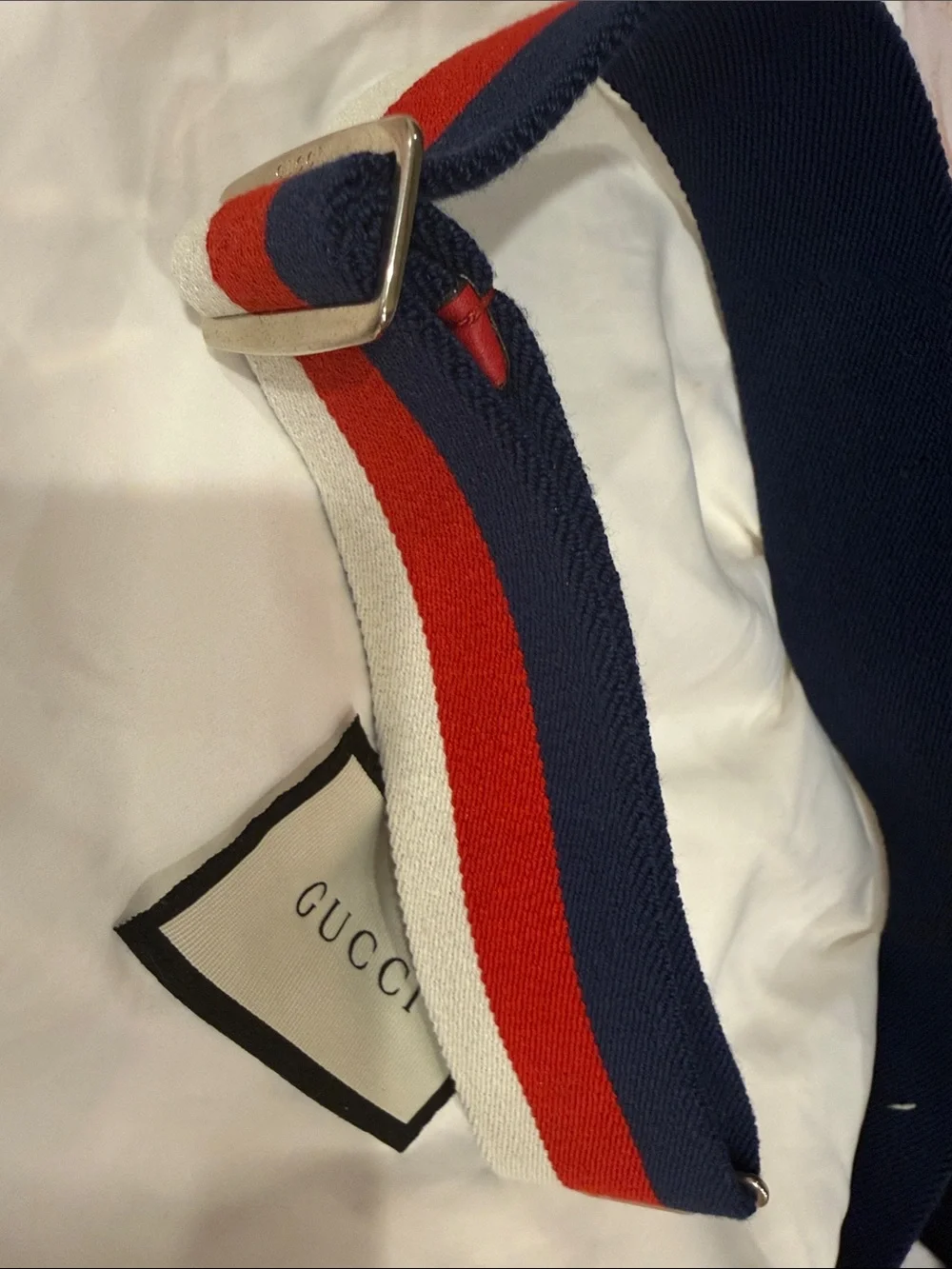 NWT Gucci Web Double G Elastic Belt Navy Red Ivory Gold Buckle Size 75/36 Made i